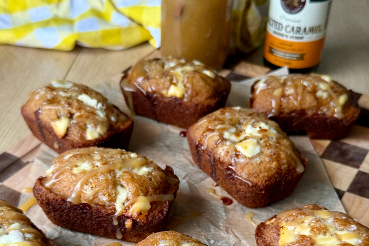 White Chocolate Salted Caramel Mini Banana Bread Loaves